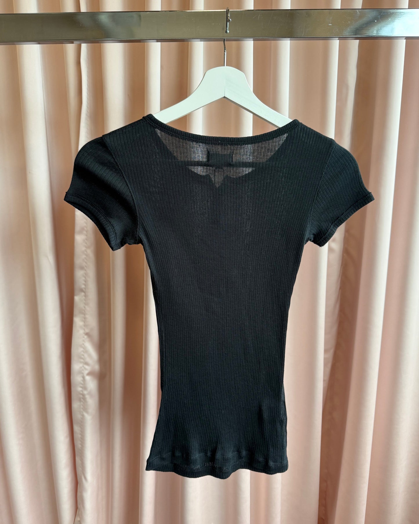 Italian Brand Black Ribbed Short Sleeve Henley Top