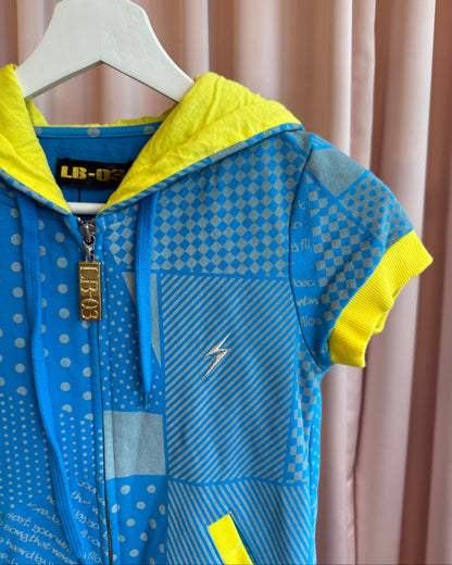 Japanese Brand Blue & Yellow Short Sleeve Zip Up Hoodie