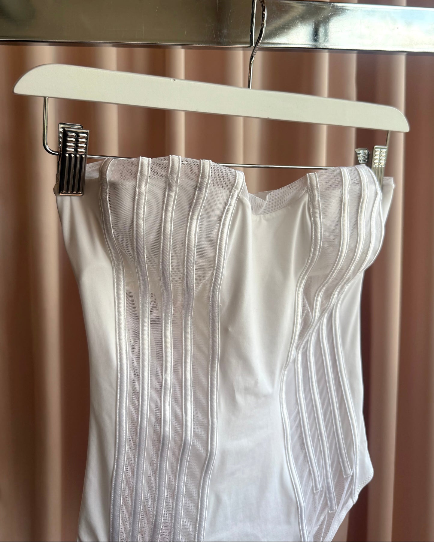 La Perla White Boned Sheer Strapless One Piece Swimsuit