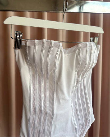 La Perla White Boned Sheer Strapless One Piece Swimsuit