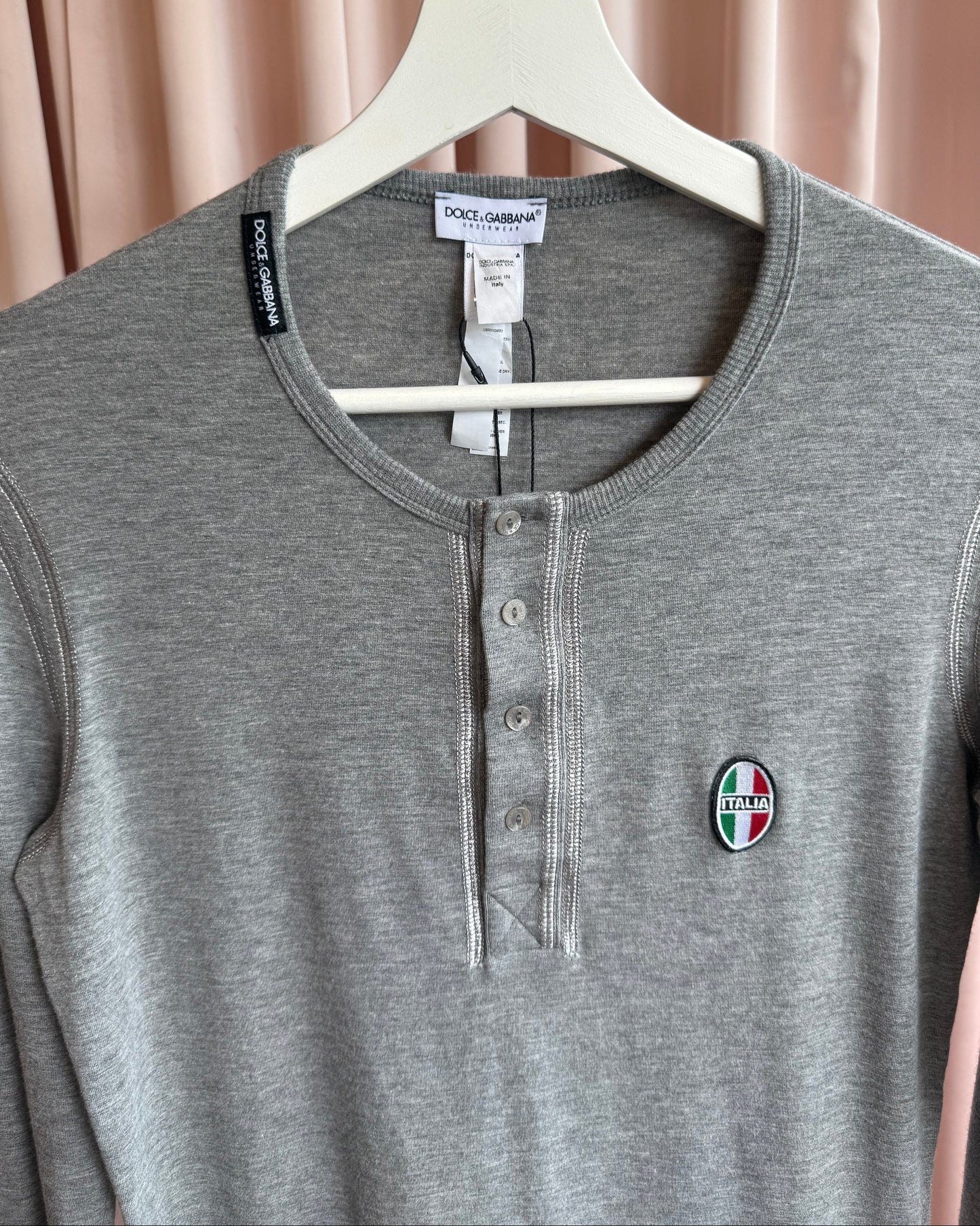 Dolce & Gabbana Underwear "Italia" Patch Grey Henley Shirt