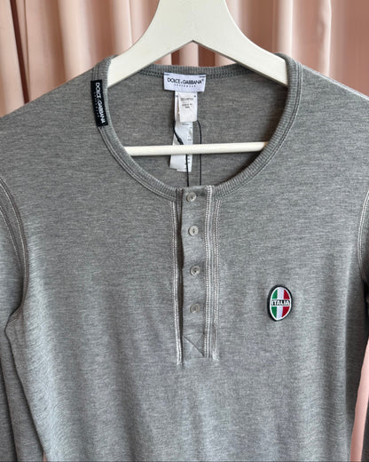 Dolce & Gabbana Underwear "Italia" Patch Grey Henley Shirt