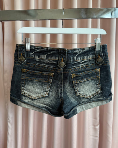 Japanese Brand Zipper Detail Faded Denim Mini Shorts