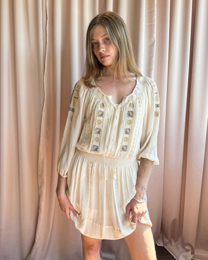 Silk Embroidered Mini Dress