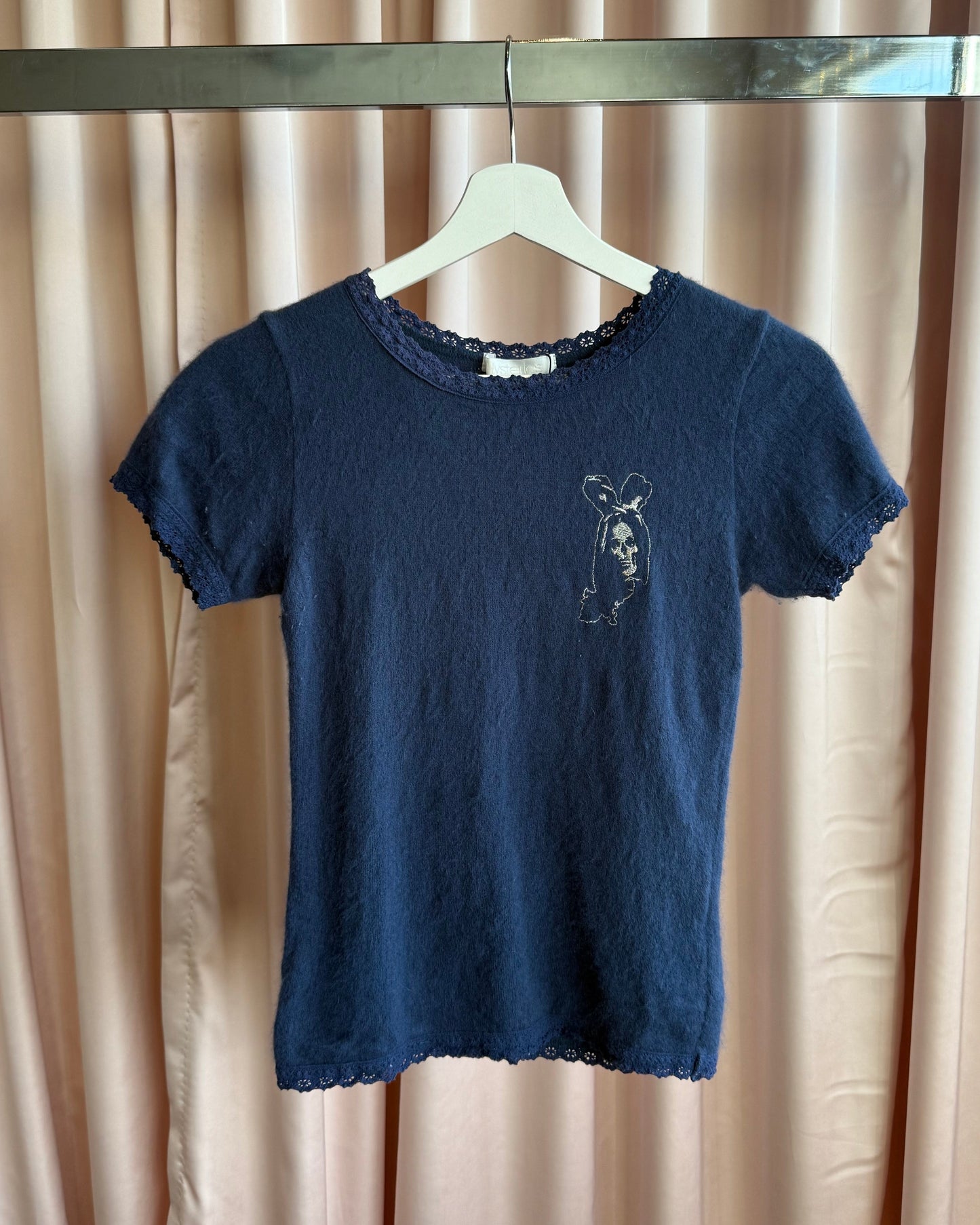 Hysterics Angora Blend Embroidered Skull Bunny Top