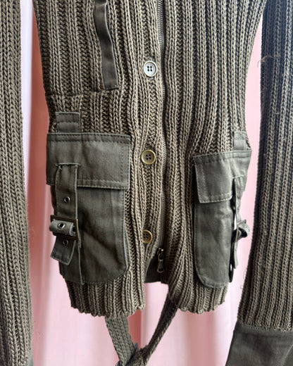 Patrizia Pepe Utility Cargo Khaki Knit Belted Jacket