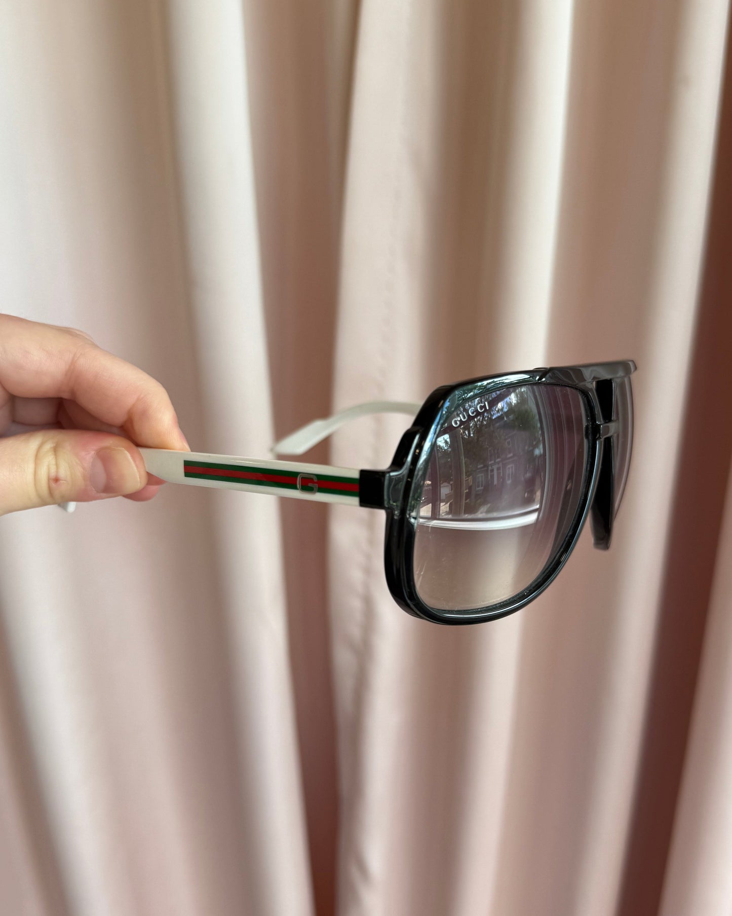 Gucci Red & Green Stripe Acetate Aviator Sunglasses