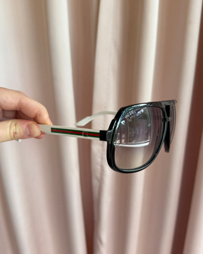 Gucci Red & Green Stripe Acetate Aviator Sunglasses