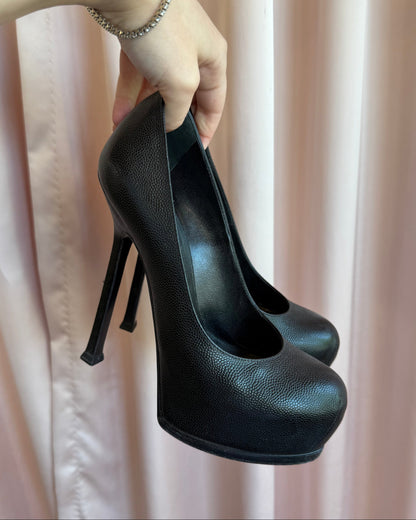 Saint Laurent YSL Black Leather Vernigolf 105 Tribtoo Pumps