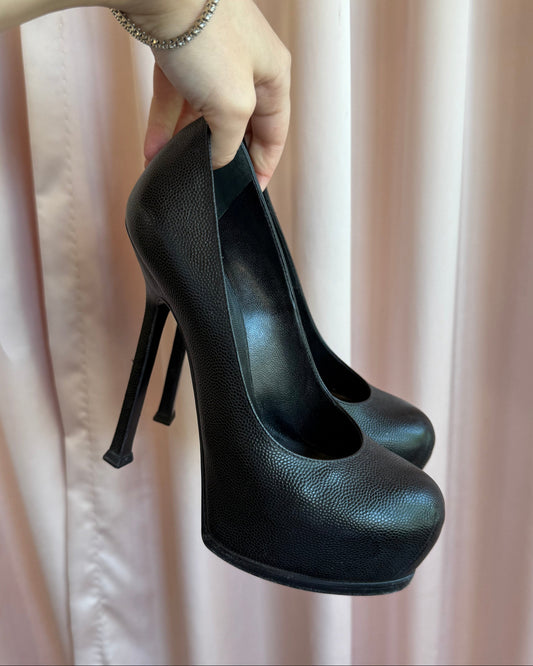 Saint Laurent YSL Black Leather Vernigolf 105 Tribtoo Pumps