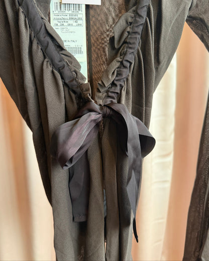 Paola Frani Dark Brown Ruffle Tie Long Sleeve Top