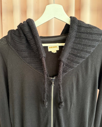 Diesel Black Knit Hood Zip Up Mini Dress