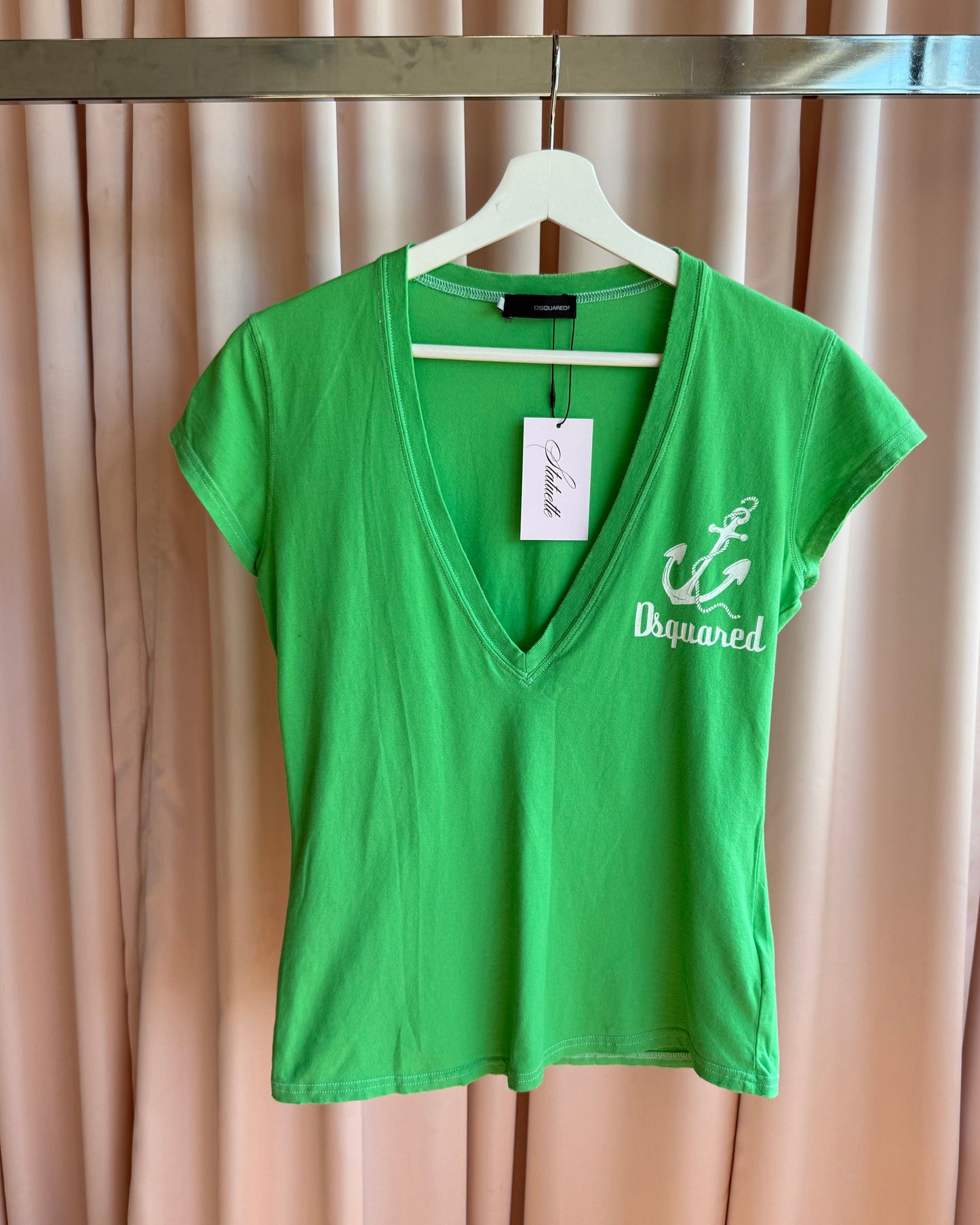 Dsquared² S/S 2007 Apple Green Anchor Graphic V-Neck T-Shirt