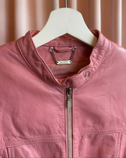 Danier Pink Genuine Leather Café Racer Jacket