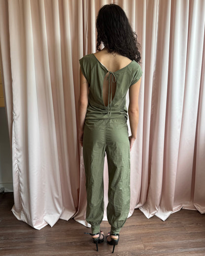 Italian Brand Army Green Cotton Surplice Jumpsuit
