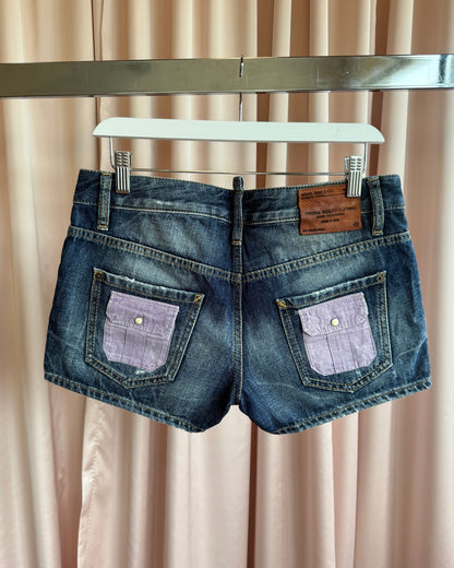Dsquared² 2014 Distressed Patchwork Low Rise Denim Shorts
