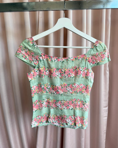 French Brand Floral Print Cotton Milkmaid Top