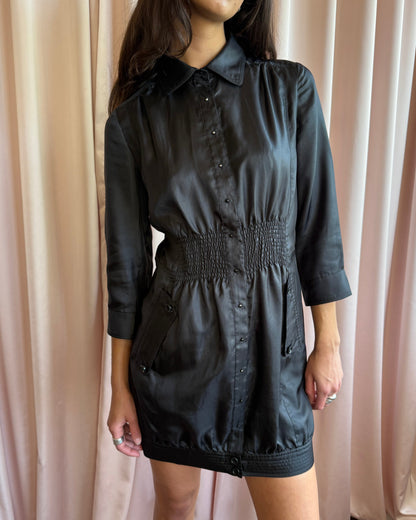 Japanese Brand Black Mini Shirt Dress