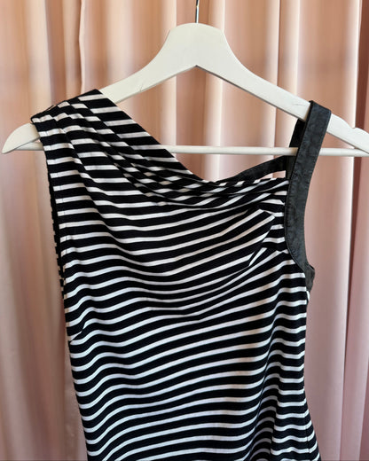 Bebe Black & White Striped Open Back Tank Top