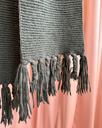 Dark Green Alpaca Blend Knit Fringe Scarf