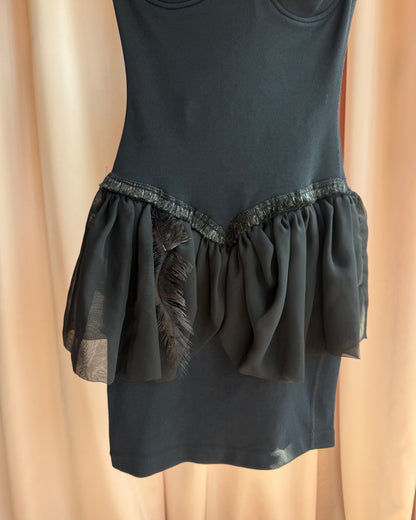 Hunza 1980's Black Grommet Bustier Peplum Dress