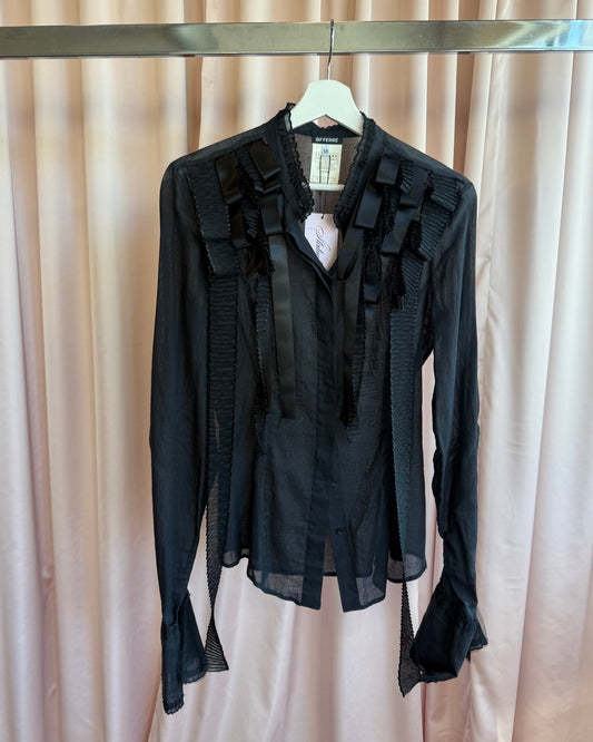 GF Ferre Sheer Black Ribbon Bell Sleeve Blouse