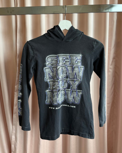 Balenciaga "See Now Buy Now" Faded Black Hooded Long Sleeve T-Shirt (XS)