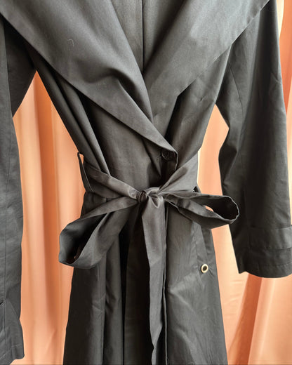 Italian Designer Hooded Black Belted Trench Coat