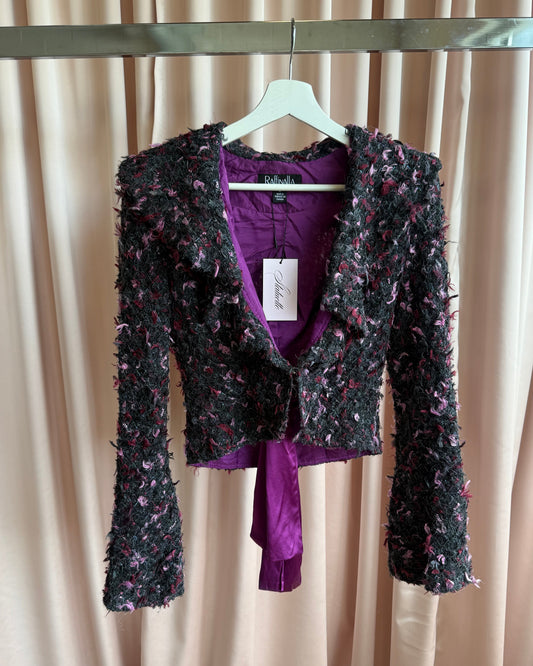 Montreal Brand Textured Purple Cropped Ribbon Tie Jacket