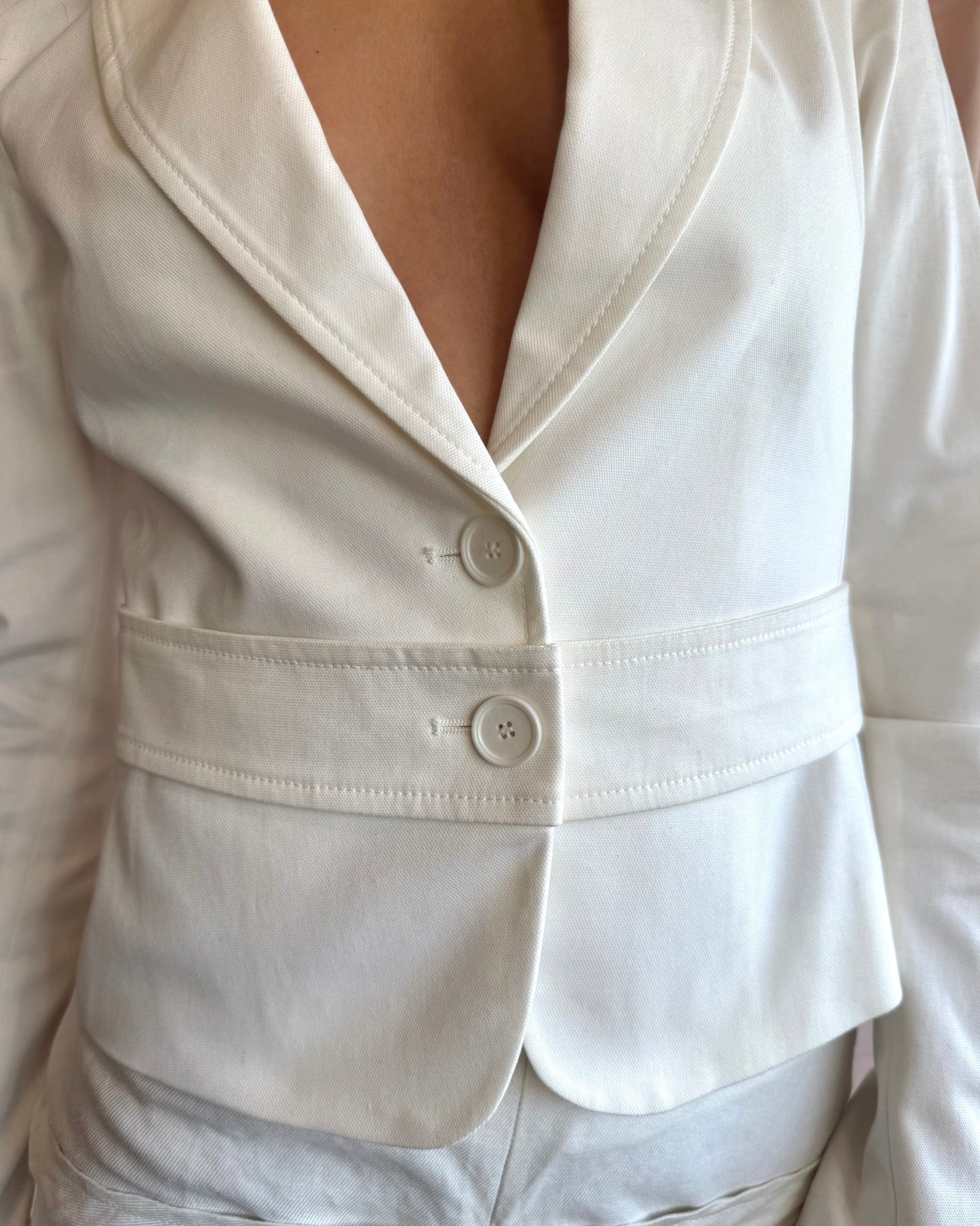 Patrizia Pepe Firenze White Cotton Blend Blazer