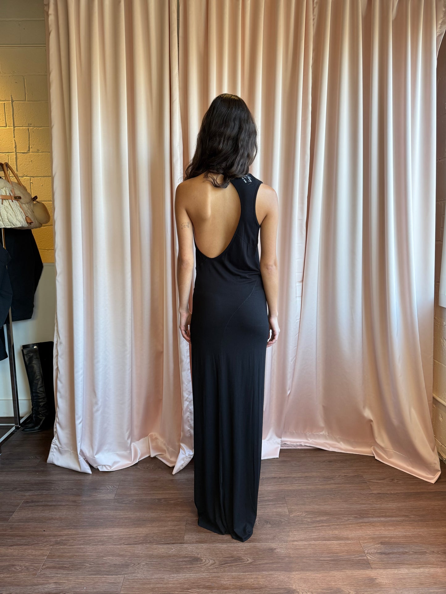 Italian Brand Rhinestone Skull Asymmetric Maxi Dress