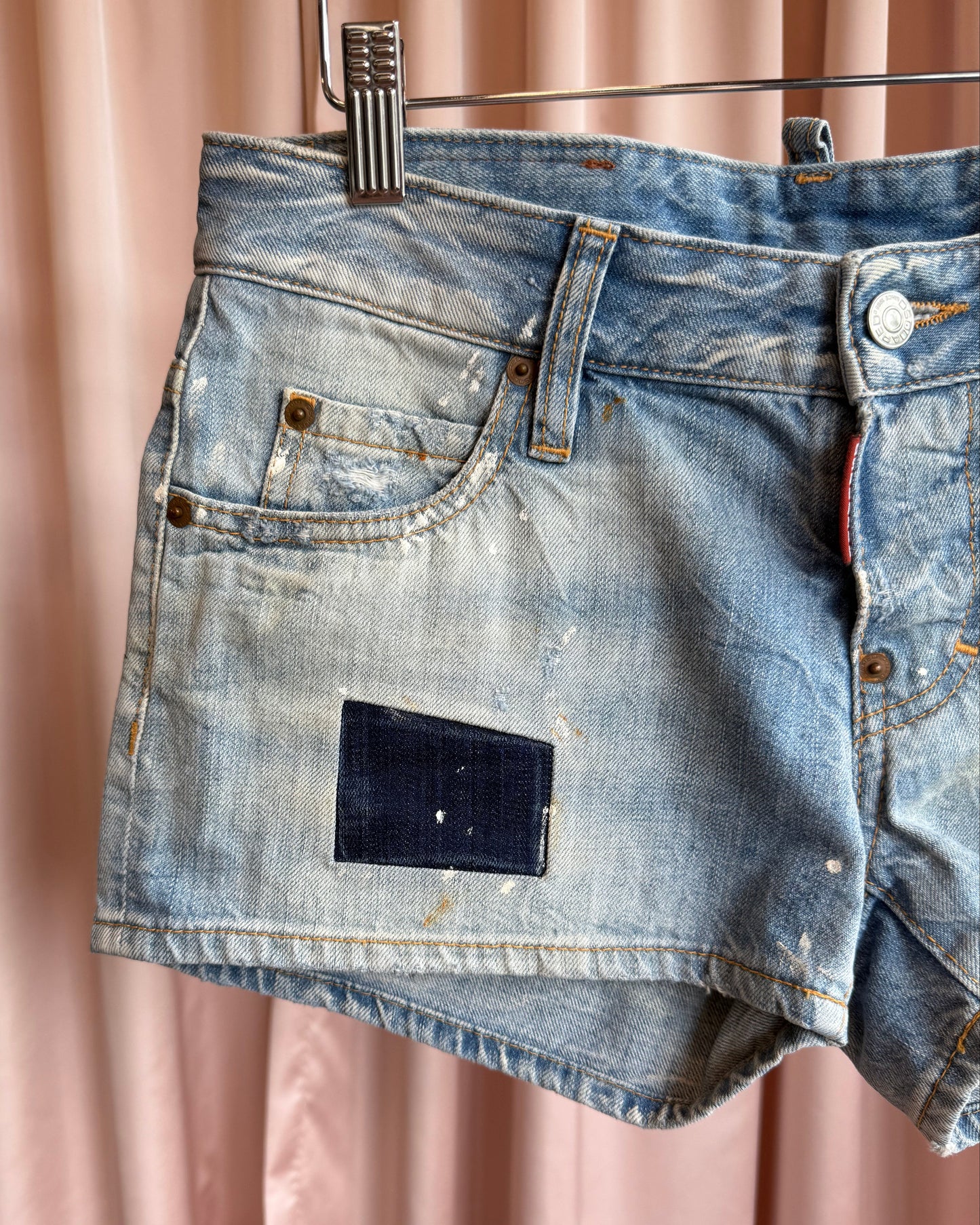 Dsquared² S/S 2013 Paint Splatter Light Wash Low Rise Denim Shorts