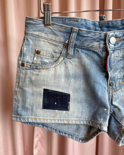 Dsquared² S/S 2013 Paint Splatter Light Wash Low Rise Denim Shorts