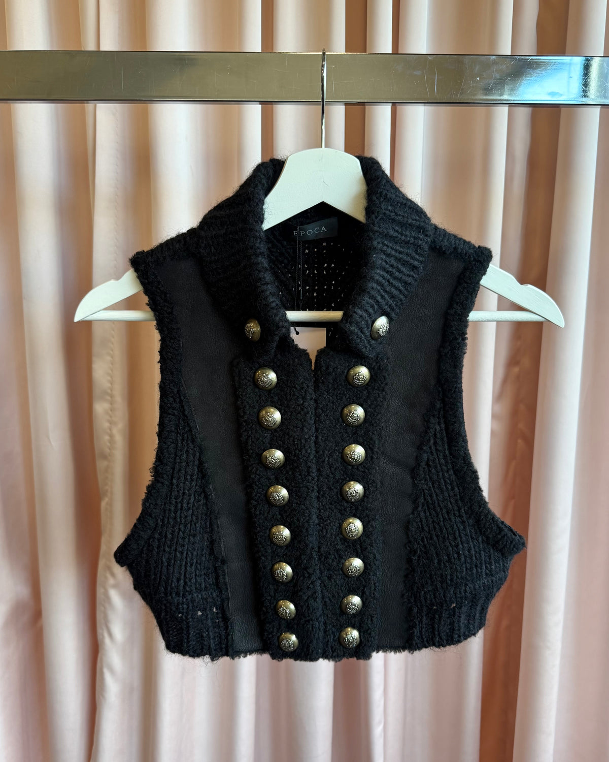 Japanese Brand Black Napoleon Sheepskin Knit Cropped Vest