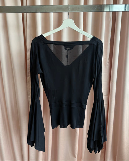 Yves Saint Laurent Rive Gauche S/S 2003 by Tom Ford Black Bell Sleeve Top