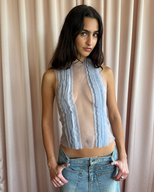 Collina Strada NWT Blue Dandelion Sheer Tulle Tank Top