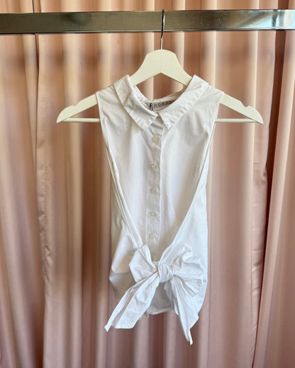 French Brand White Cotton Sleeveless Button Up Top