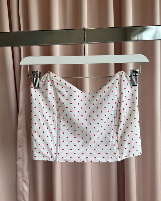 1980's Mariposa White & Red Polka Dot Boned Cotton Bustier Top
