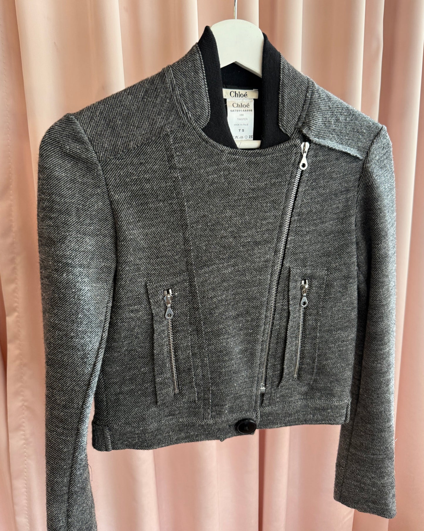 Chloé F/W 2006 by Phoebe Philo Asymmetrical Moto Zip Tweed Jacket