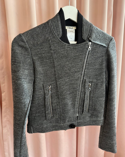Chloé F/W 2006 by Phoebe Philo Asymmetrical Moto Zip Tweed Jacket