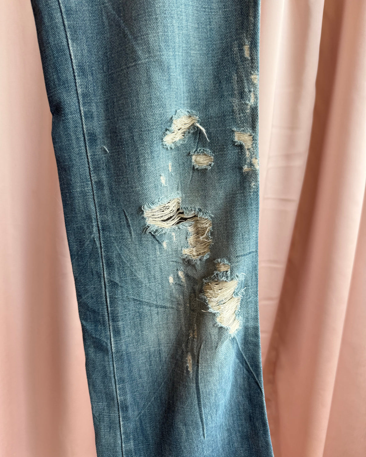 Dolce & Gabbana Ponyhair Patch Distressed Low Rise Flare Denim