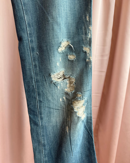 Dolce & Gabbana Ponyhair Patch Distressed Low Rise Flare Denim