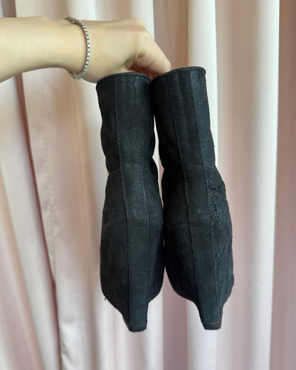 Rick Owens Black Suede Platform Wedge Boots