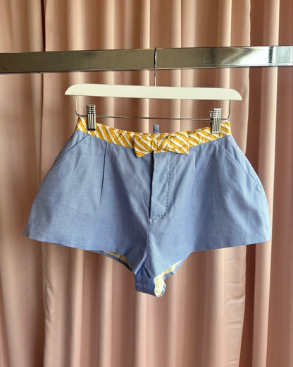 Dsquared² S/S 2007 Oxford Cloth Striped Yellow Bow Belt Mini Shorts