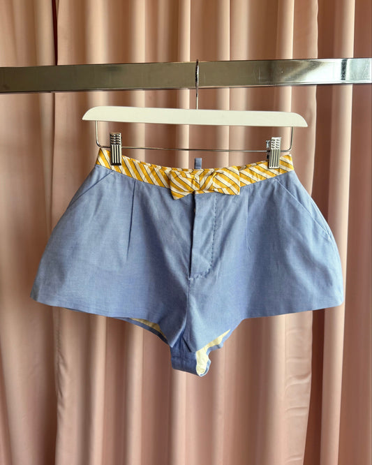 Dsquared² S/S 2007 Oxford Cloth Striped Yellow Bow Belt Mini Shorts