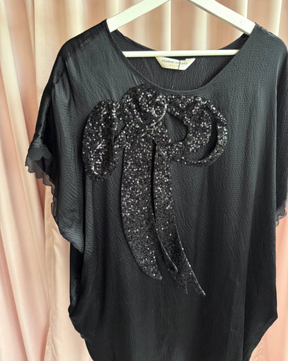 Tsumori Chisato Black Silk Sequin Bow Dress