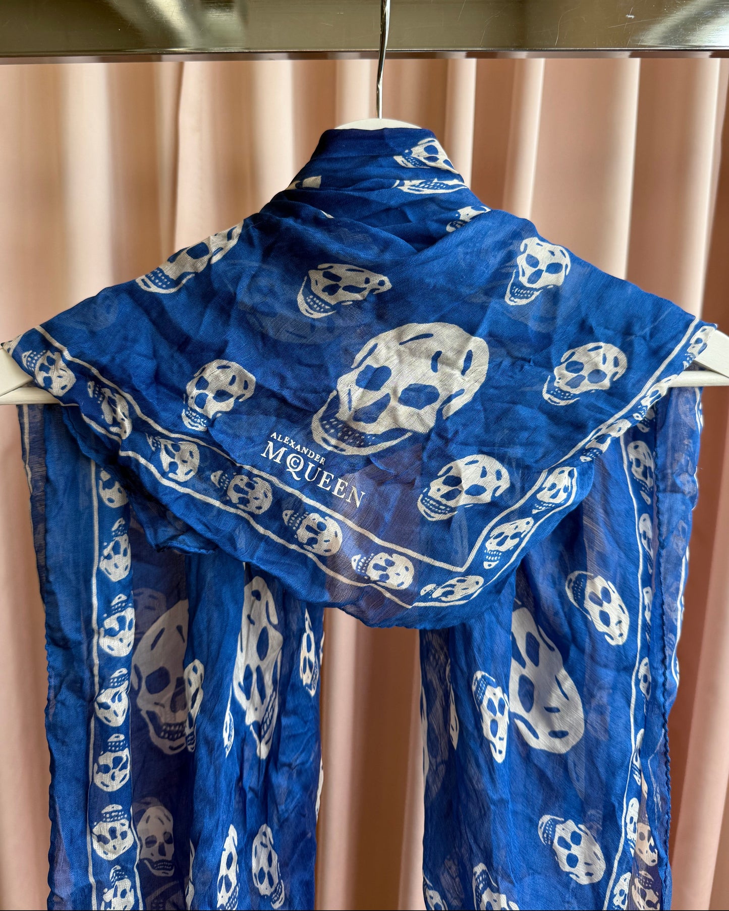 Alexander McQueen Royal Blue & White Skull Print Scarf