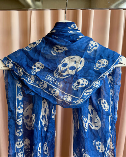 Alexander McQueen Royal Blue & White Skull Print Scarf