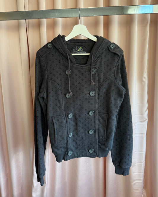 Kismet Dark Grey Fleur De Lis Print Double Breasted Hoodie