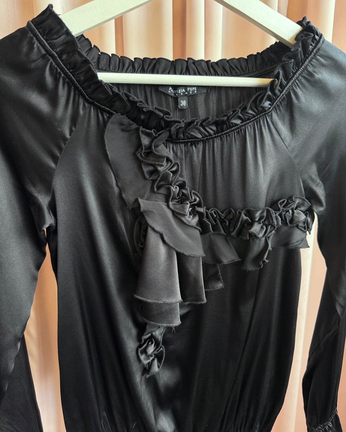 Patrizia Pepe Black Silk Asymmetric Ruffle Long Sleeve Blouse